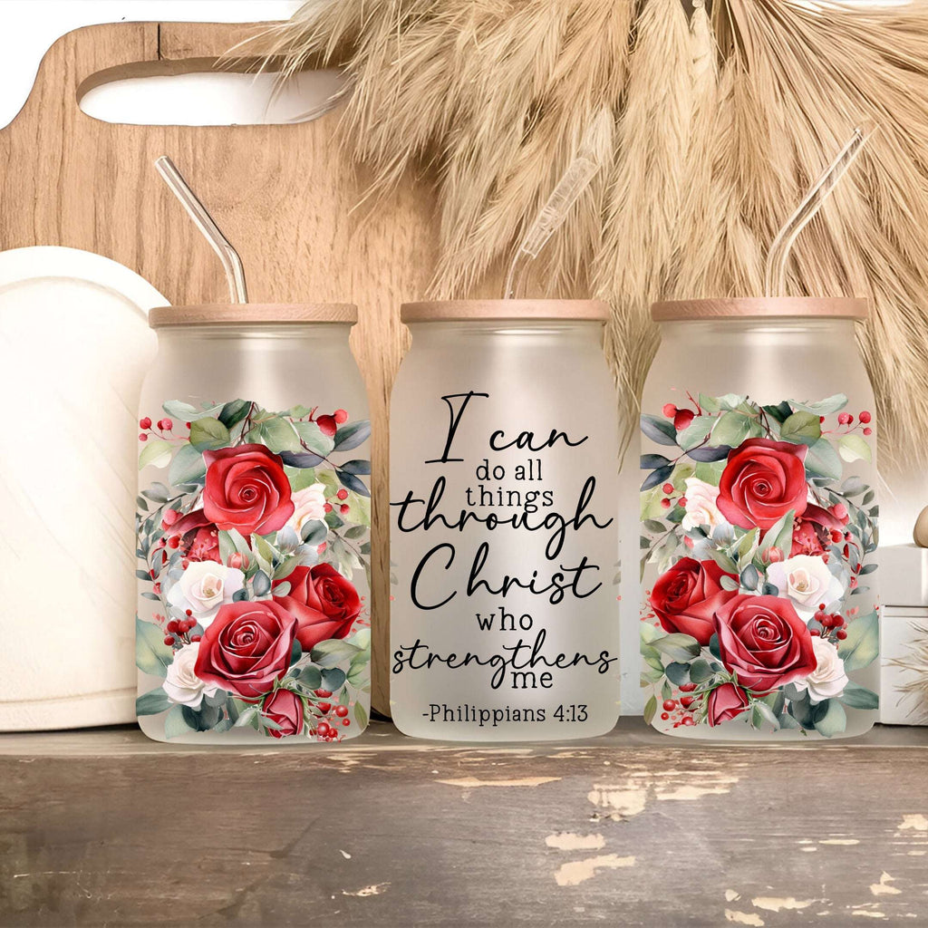 Vaso, taza y termo floral con versículo