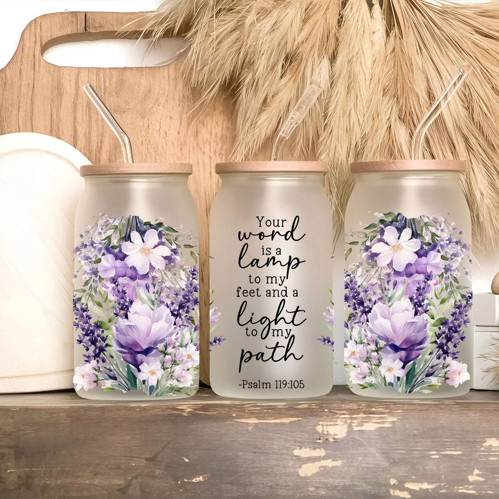Vaso, taza y termo floral con versículo
