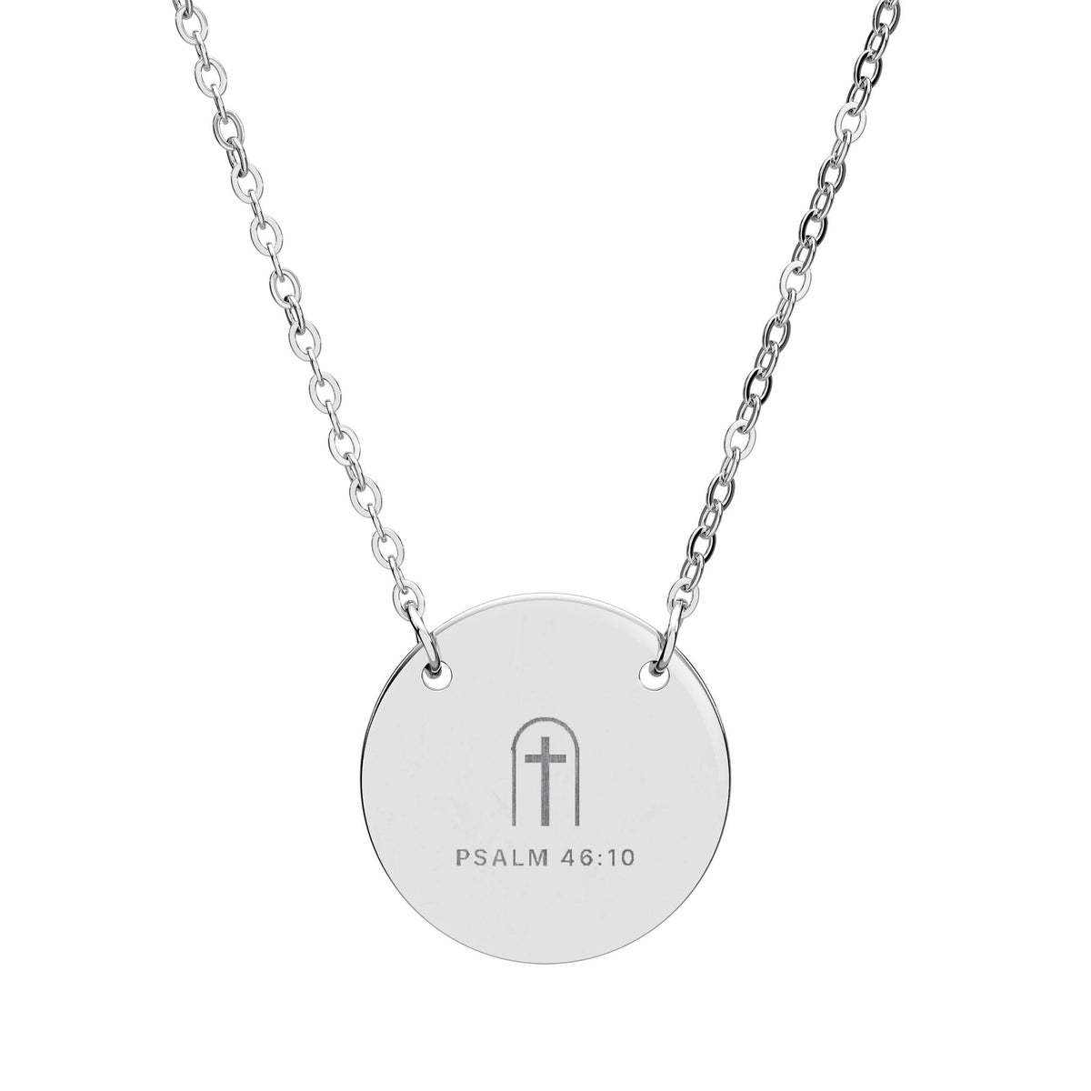 Arched Cross Circle Necklace – Psalm 46:10