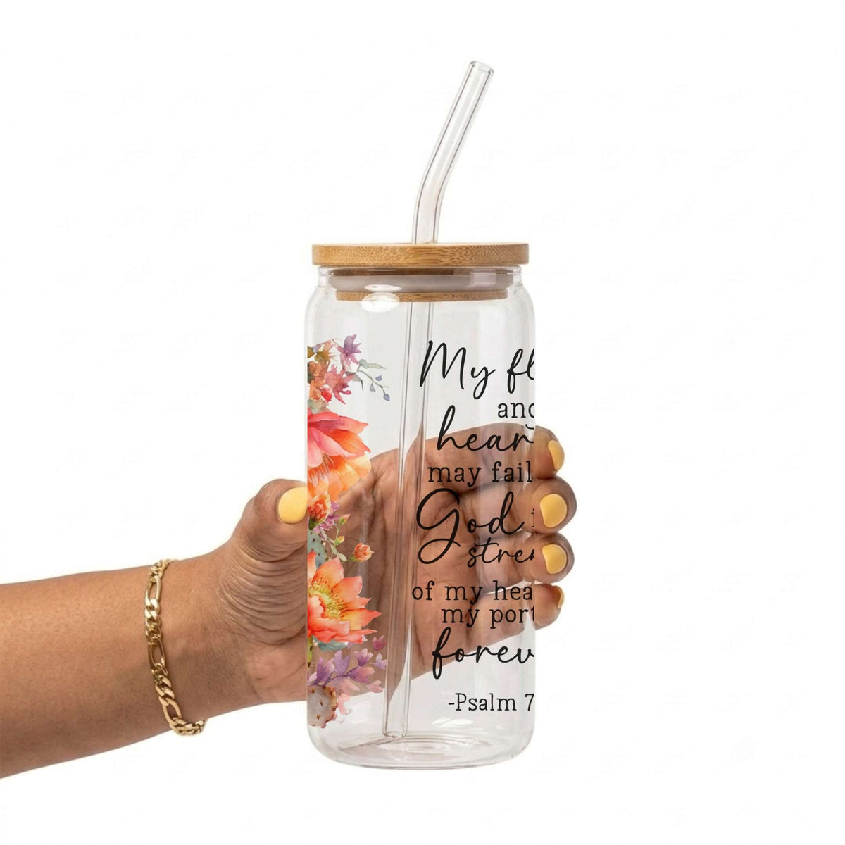 Vaso, taza y termo floral con versículo