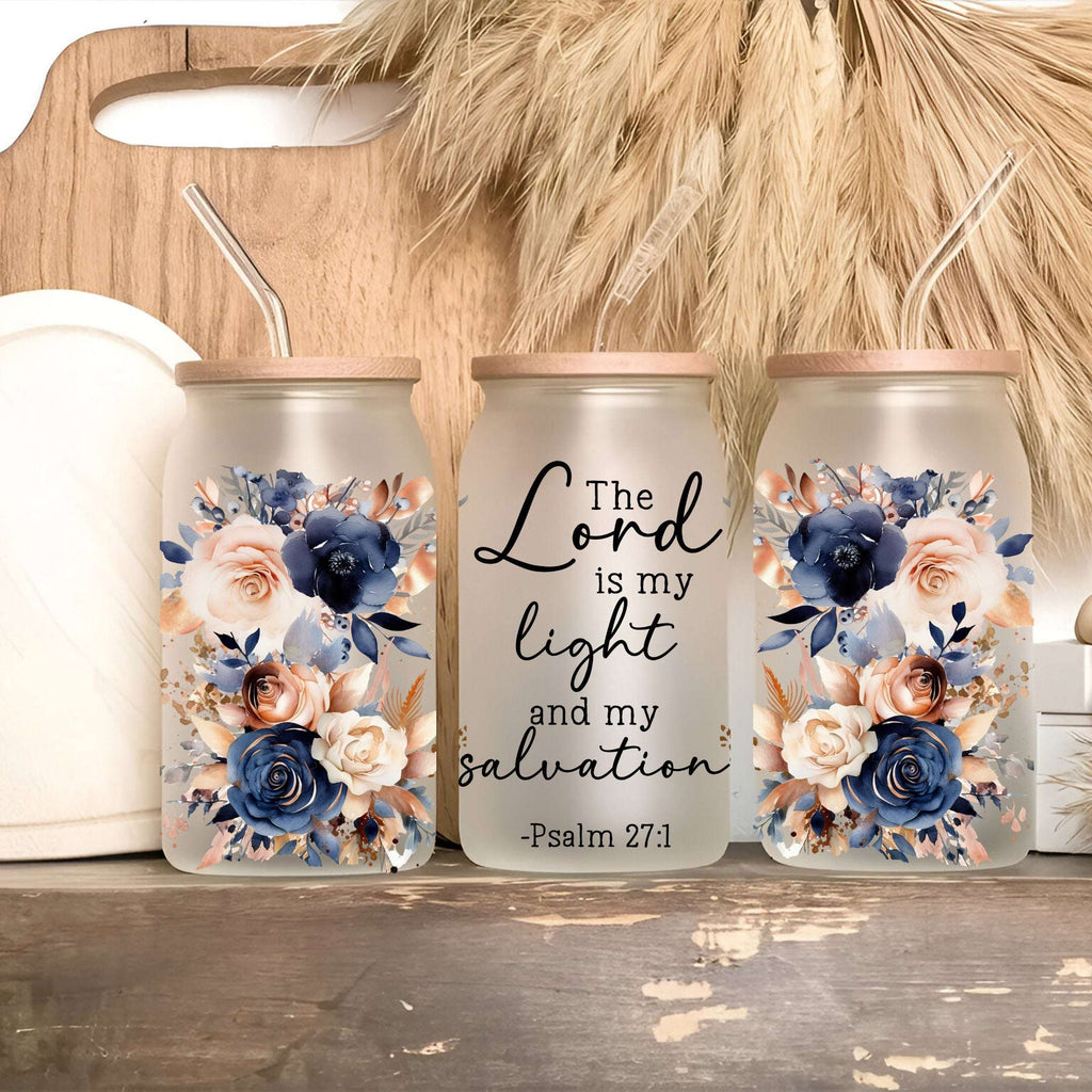 Vaso, taza y termo floral con versículo
