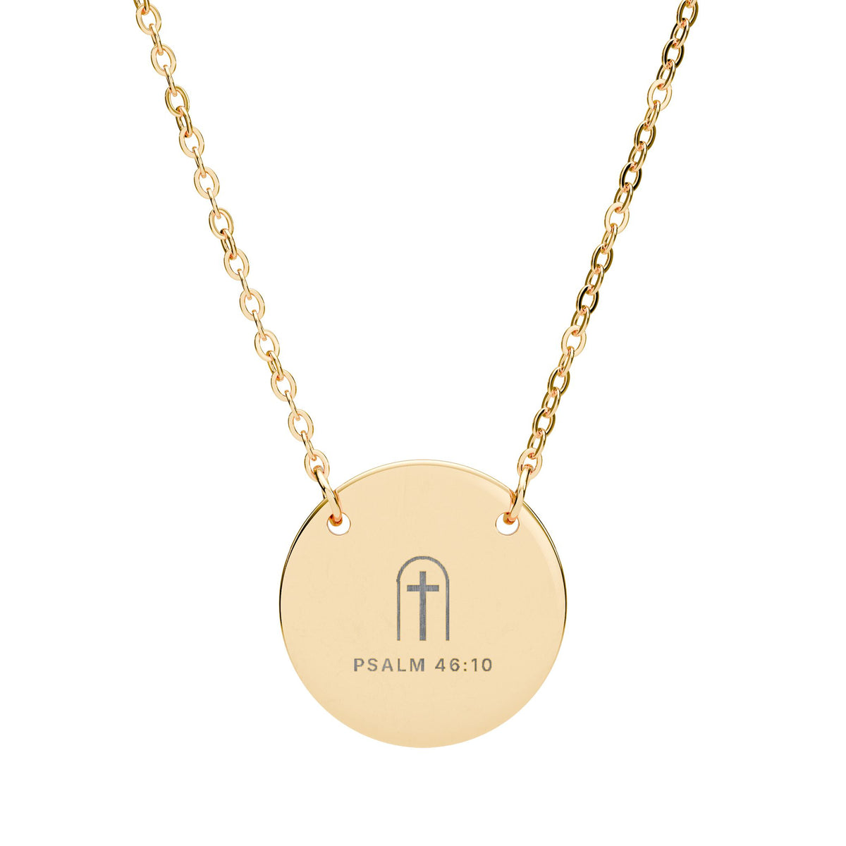 Arched Cross Circle Necklace – Psalm 46:10